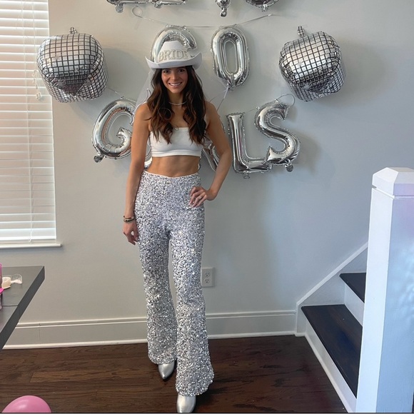 Velvet silver sequin flare pants - Picture 1 of 3